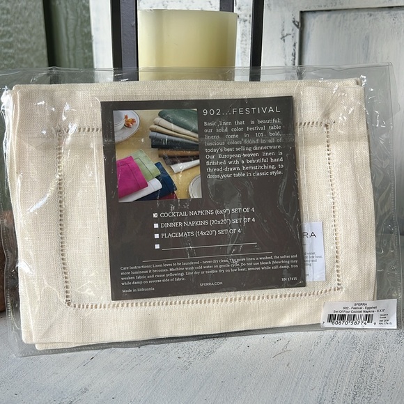 SFERRA Fine Linen Cocktail Napkins Set of 4 902…Festival in Eggshell - Picture 2 of 11